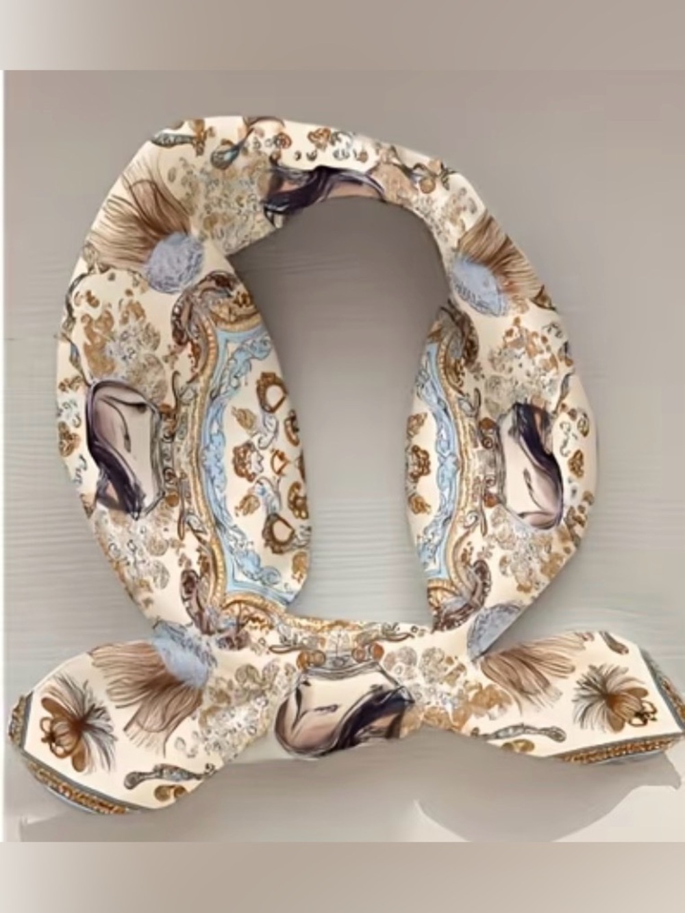 Beige Paisley Print Neck Scarf 35”